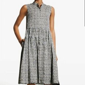 'S Max Mara 'Zambra' Geometric Tribal Print Blue Tan Shirt Dress Sleeveless US 6